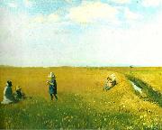 Michael Ancher born og unge piger plukker blomster pa mark nord for skagen oil painting reproduction